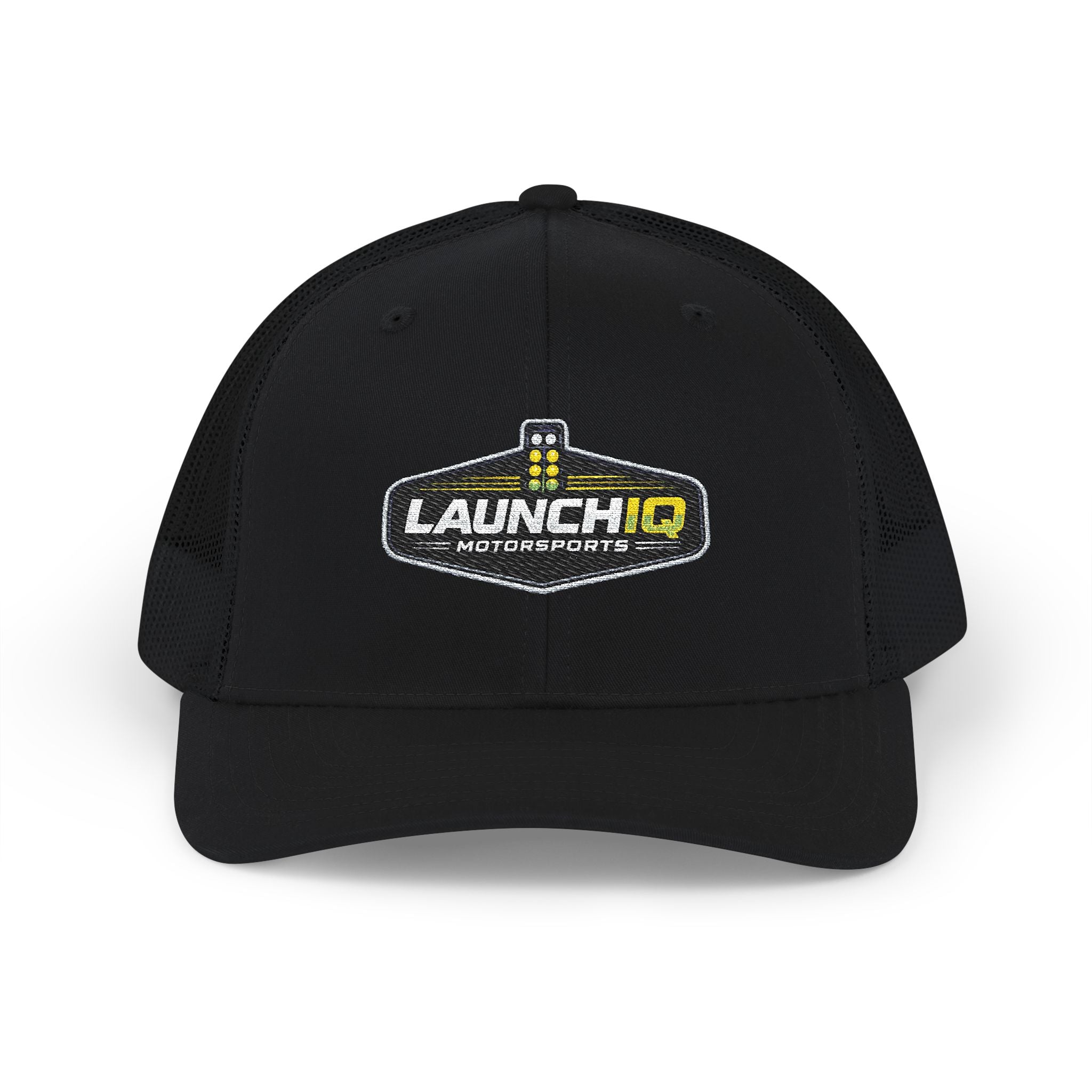 LaunchIQ Motorsports Snapback Trucker Hat — "Know The Air. Know The Track. Know The Number."
